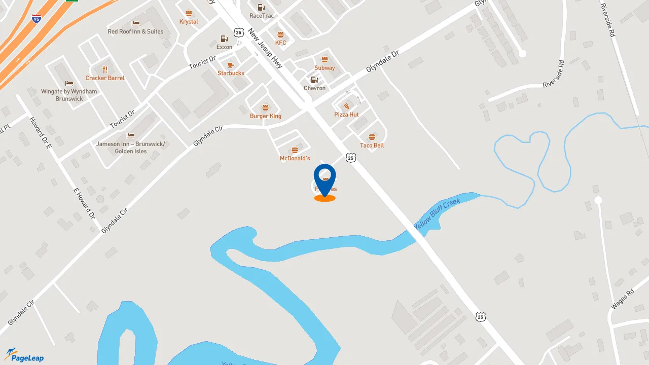 https://pageleap.com map showing location of Popeyes Louisiana Kitchen in Brunswick.