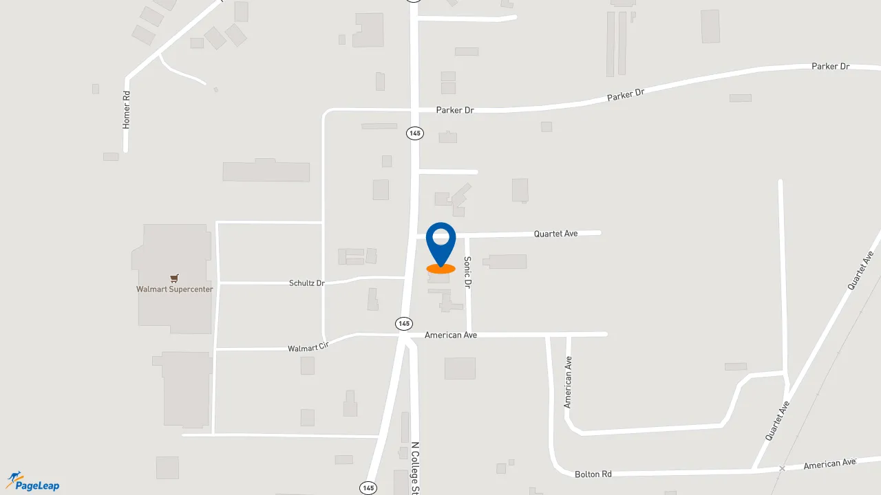 https://pageleap.com map showing location of Popeyes Louisiana Kitchen in Booneville.