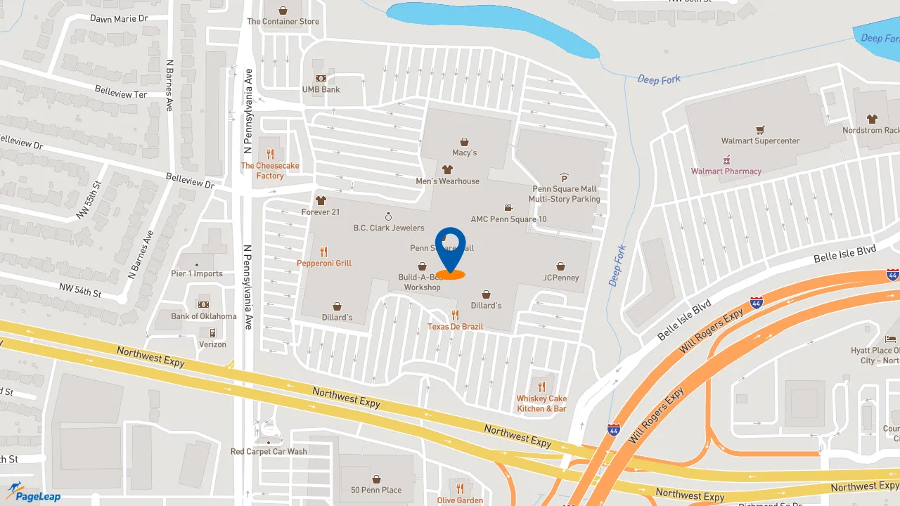 PageLeap.com map showing location of Popeyes Louisiana Kitchen in Oklahoma City.