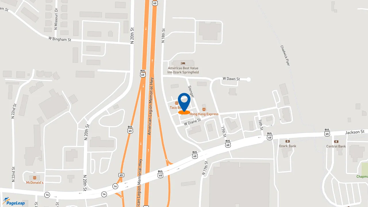 https://pageleap.com map showing location of Popeyes Louisiana Kitchen in Ozark.
