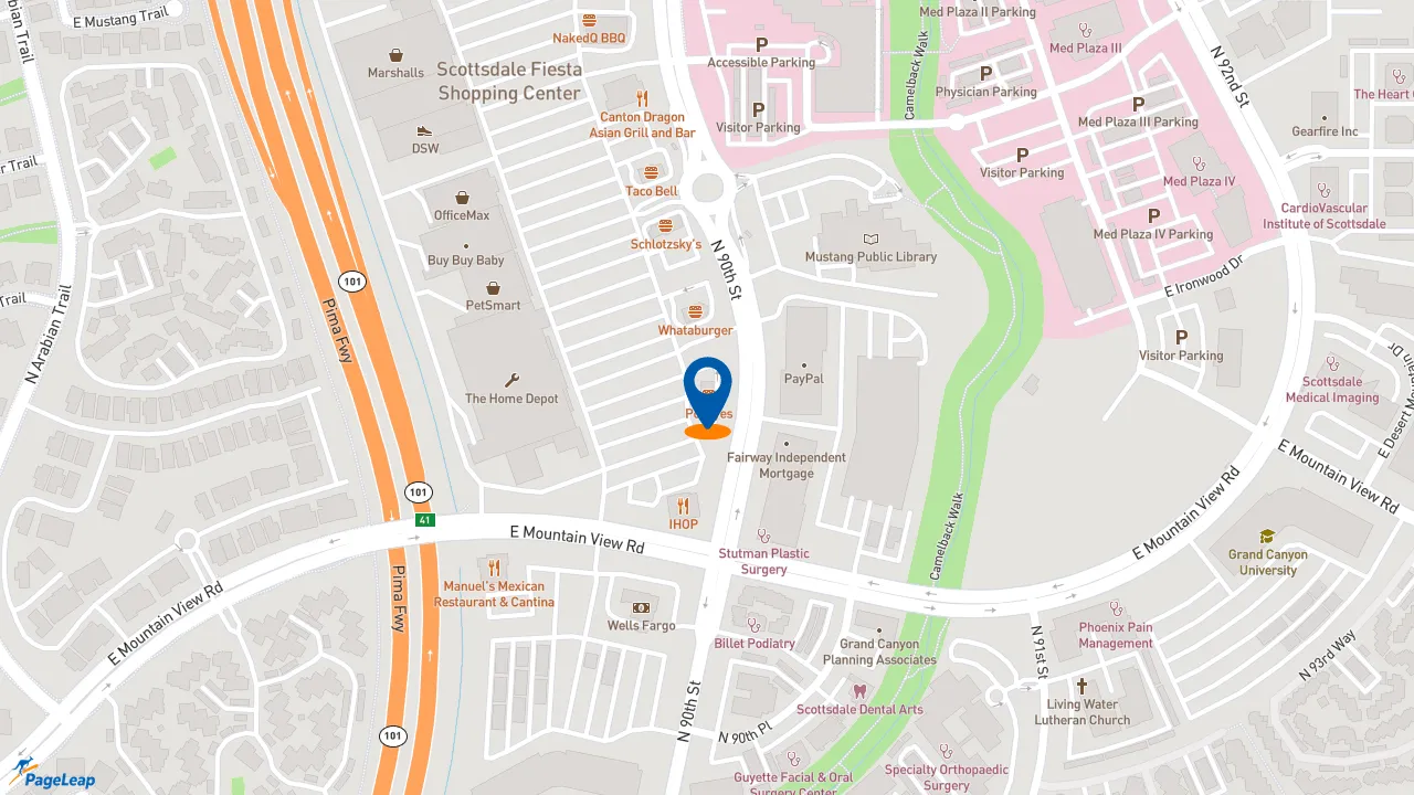 https://pageleap.com map showing location of Popeyes Louisiana Kitchen in Scottsdale.