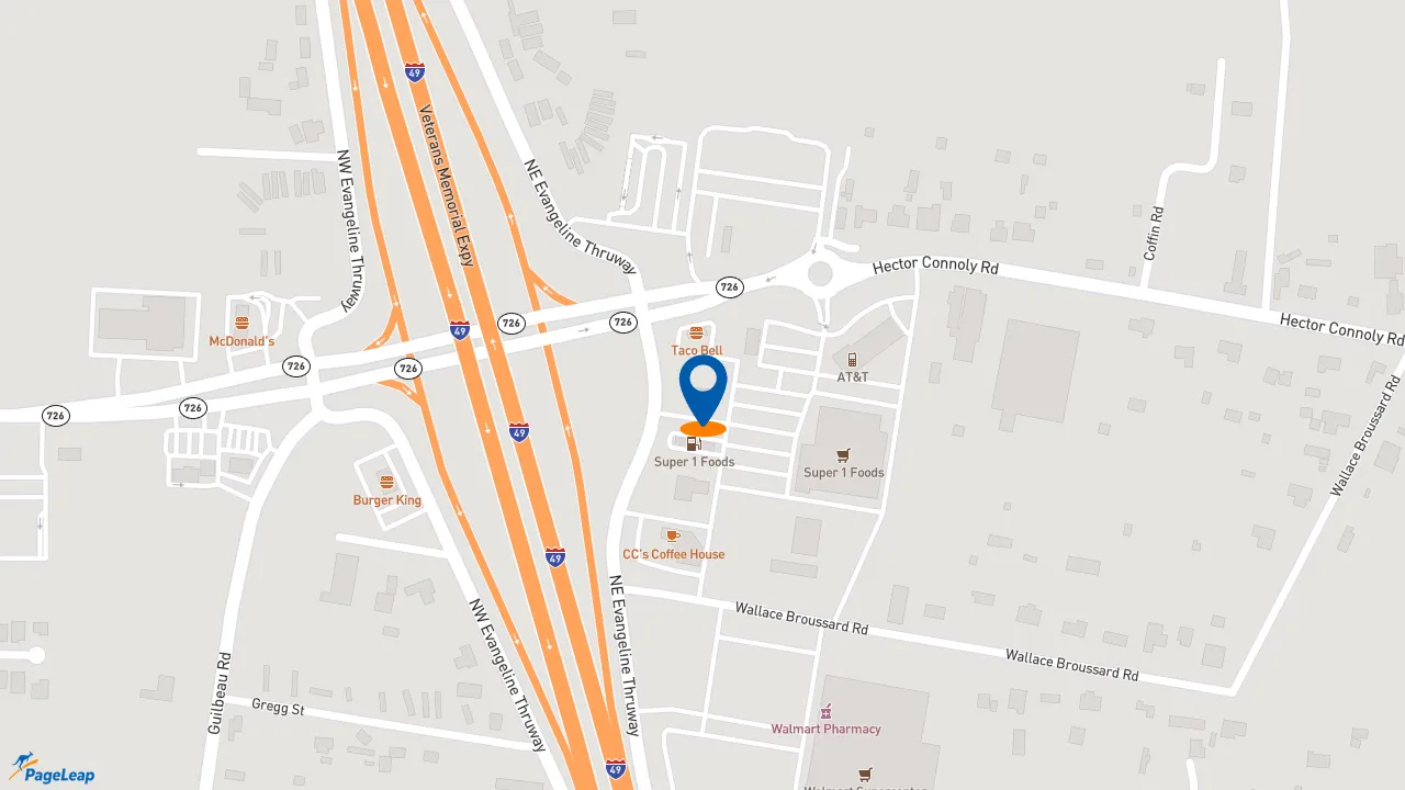 https://pageleap.com map showing location of Popeyes Louisiana Kitchen in Carencro.