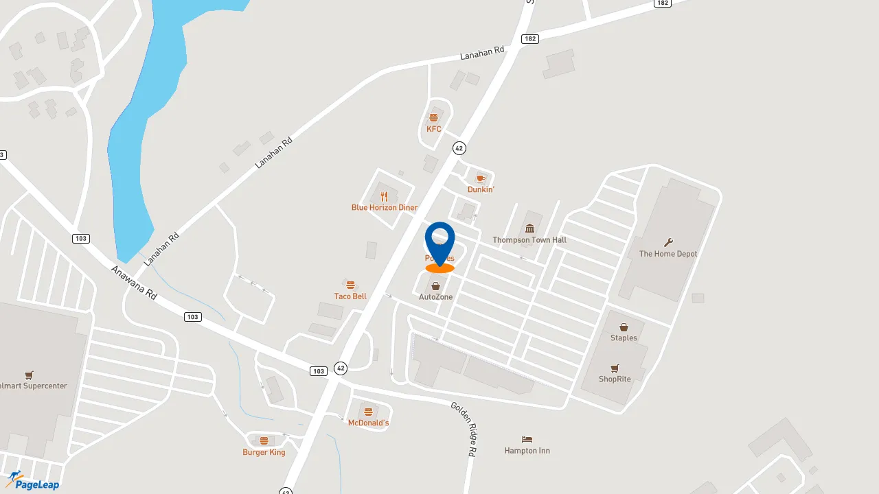 https://pageleap.com map showing location of Popeyes Louisiana Kitchen in Monticello.