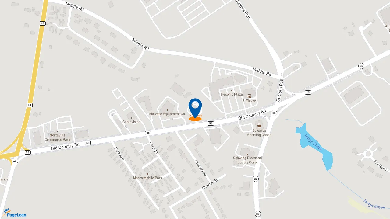 https://pageleap.com map showing location of Popeyes Louisiana Kitchen in Riverhead.