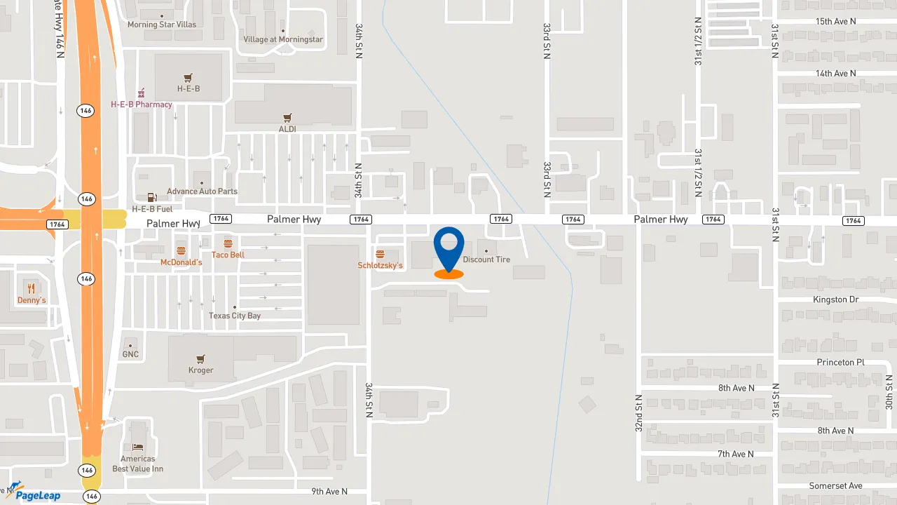 https://pageleap.com map showing location of Popeyes Louisiana Kitchen in Texas City.