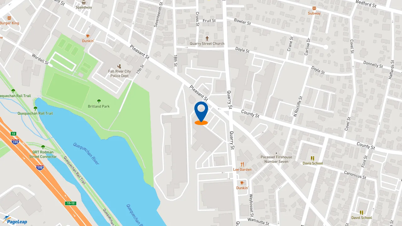 https://pageleap.com map showing location of Popeyes Louisiana Kitchen in Fall River.