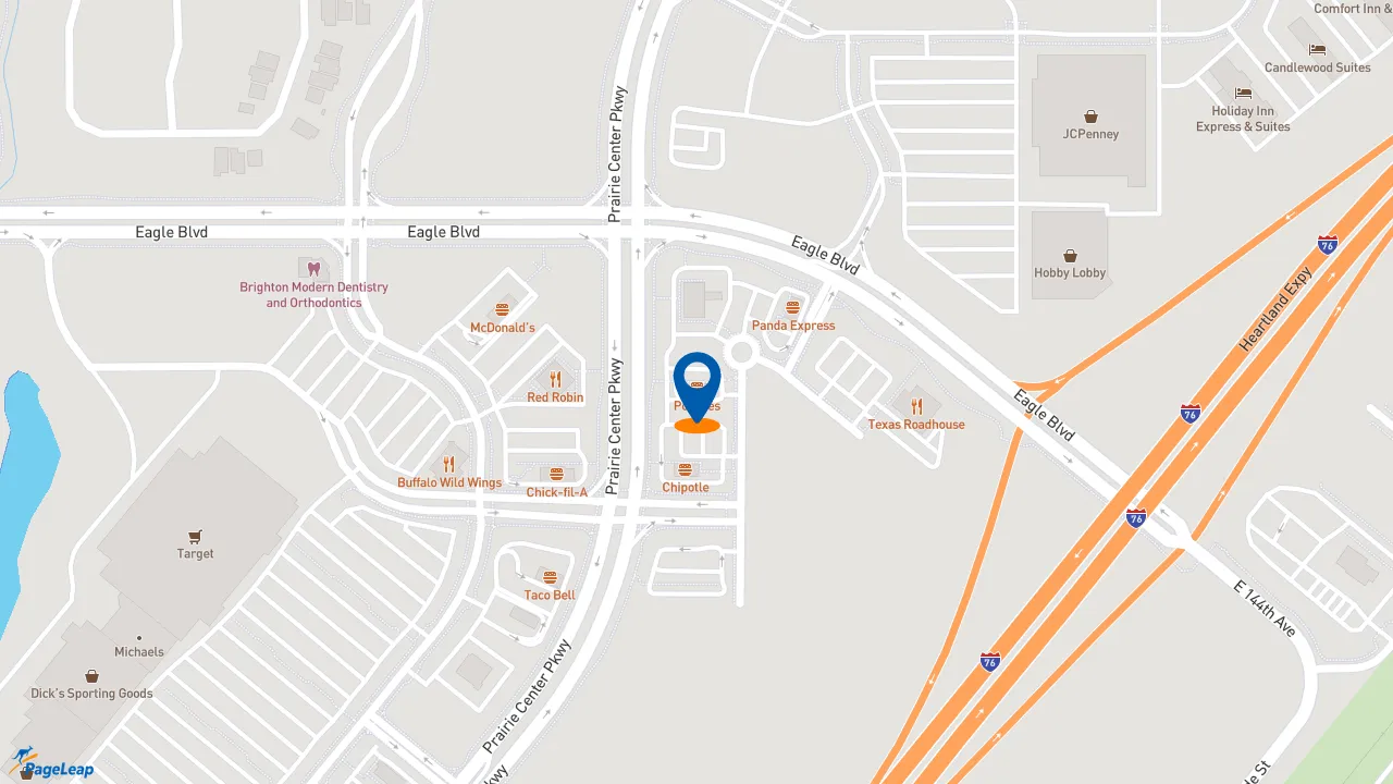 https://pageleap.com map showing location of Popeyes Louisiana Kitchen in Brighton.
