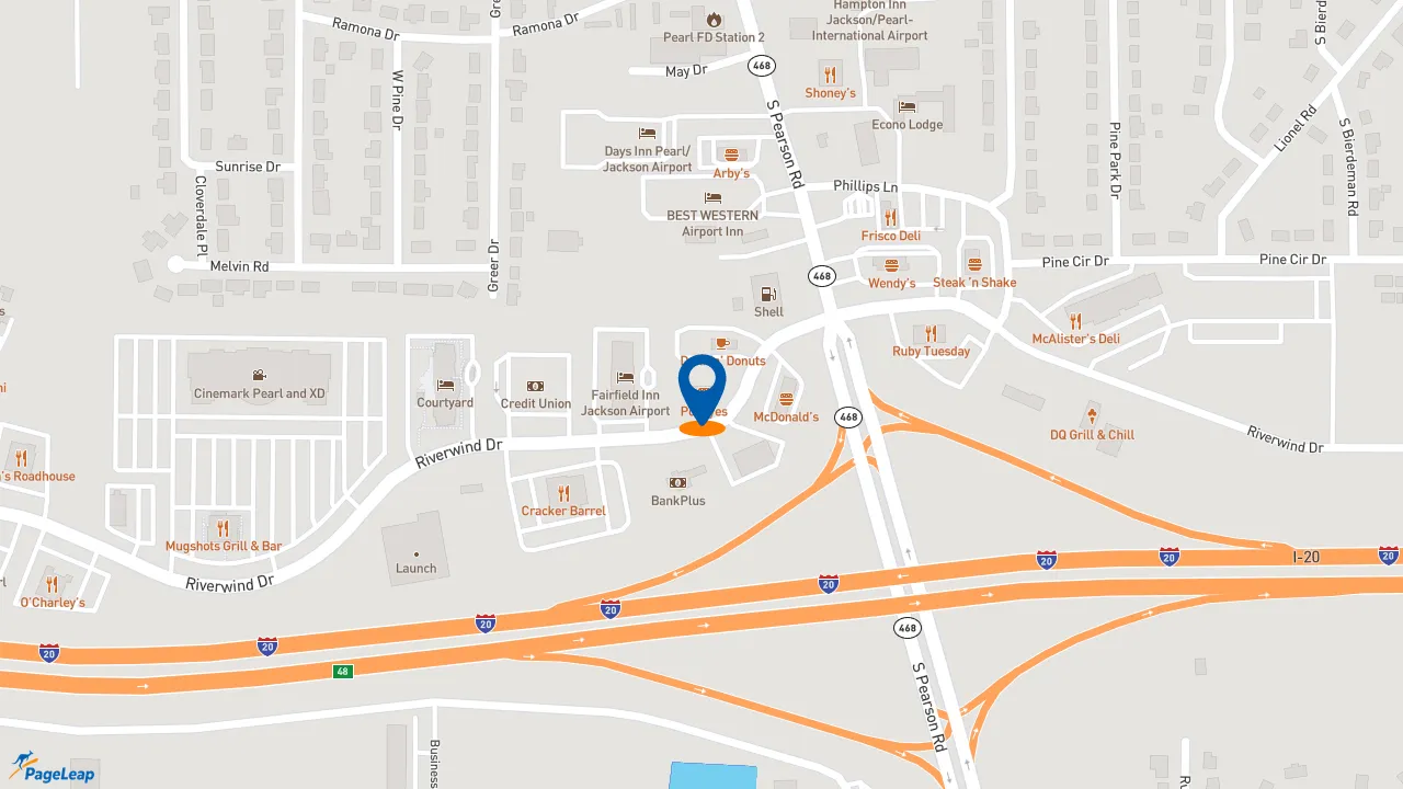 https://pageleap.com map showing location of Popeyes Louisiana Kitchen in Pearl.