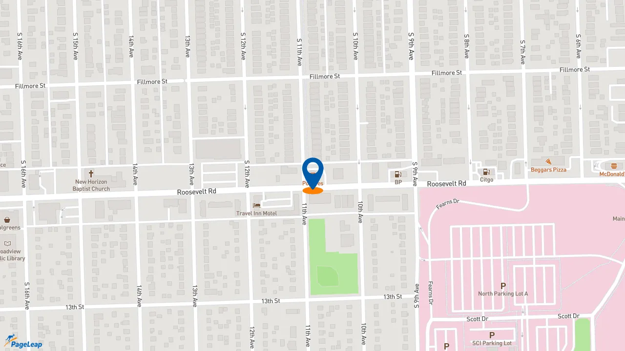 https://pageleap.com map showing location of Popeyes Louisiana Kitchen in Maywood.
