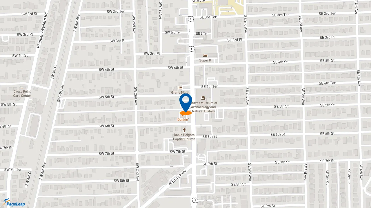 https://pageleap.com map showing location of Popeyes Louisiana Kitchen in Dania Beach.