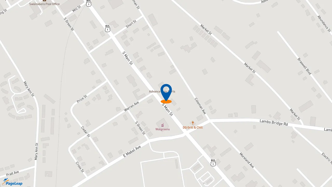 https://pageleap.com map showing location of Popeyes Louisiana Kitchen in Swainsboro.