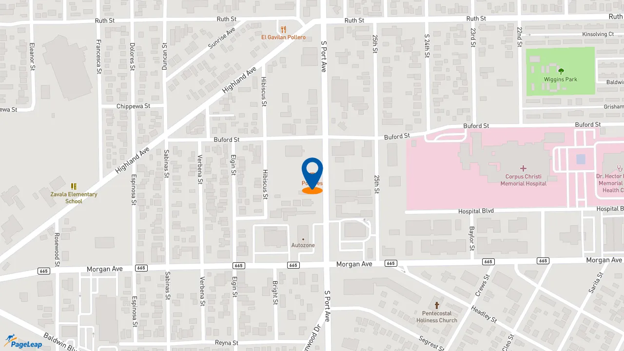 https://pageleap.com map showing location of Popeyes Louisiana Kitchen in Corpus Christi.