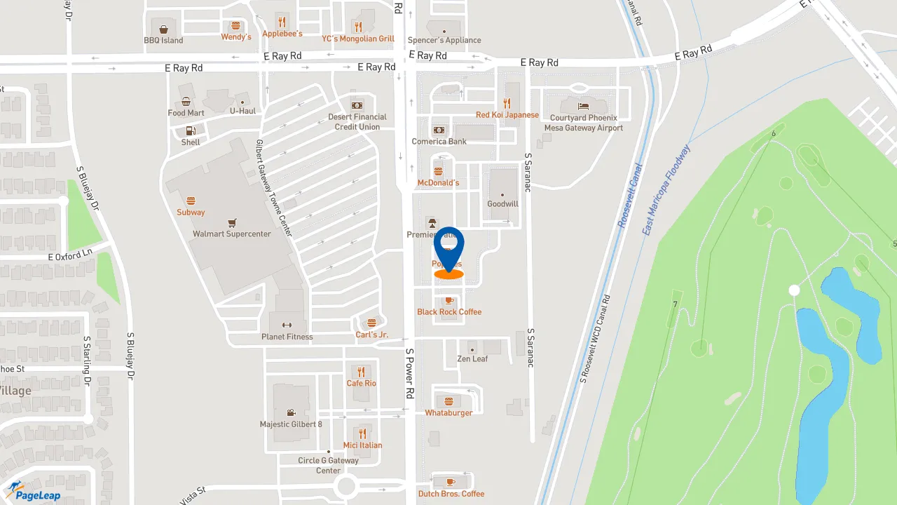 https://pageleap.com map showing location of Popeyes Louisiana Kitchen in Mesa.