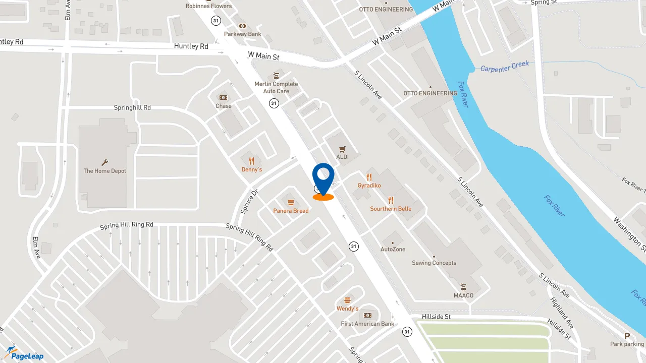 https://pageleap.com map showing location of Popeyes Louisiana Kitchen in Carpentersville.