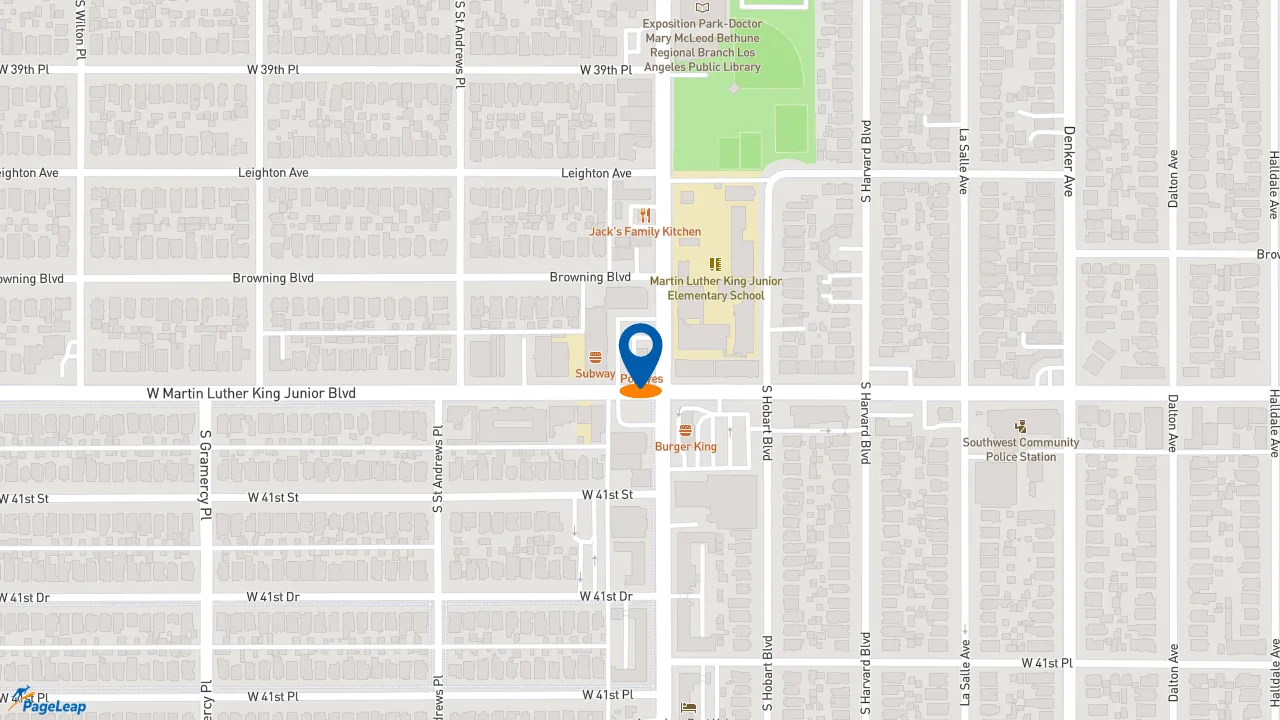 https://pageleap.com map showing location of Popeyes Louisiana Kitchen in Los Angeles.