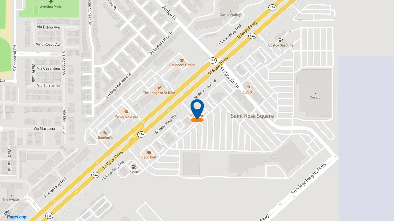 https://pageleap.com map showing location of Popeyes Louisiana Kitchen in Henderson.