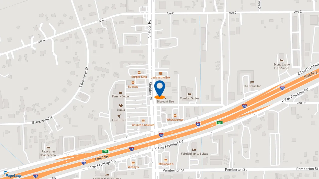 https://pageleap.com map showing location of Popeyes Louisiana Kitchen in Channelview.