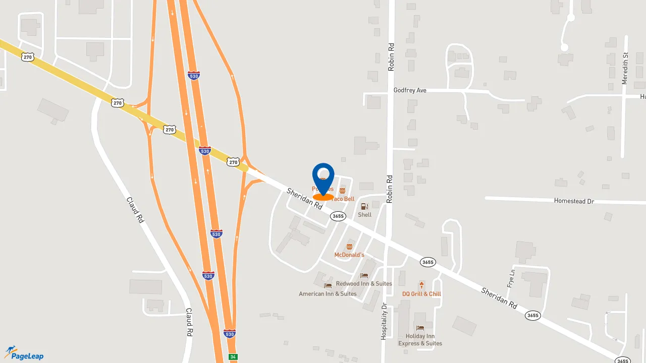 https://pageleap.com map showing location of Popeyes Louisiana Kitchen in White Hall.