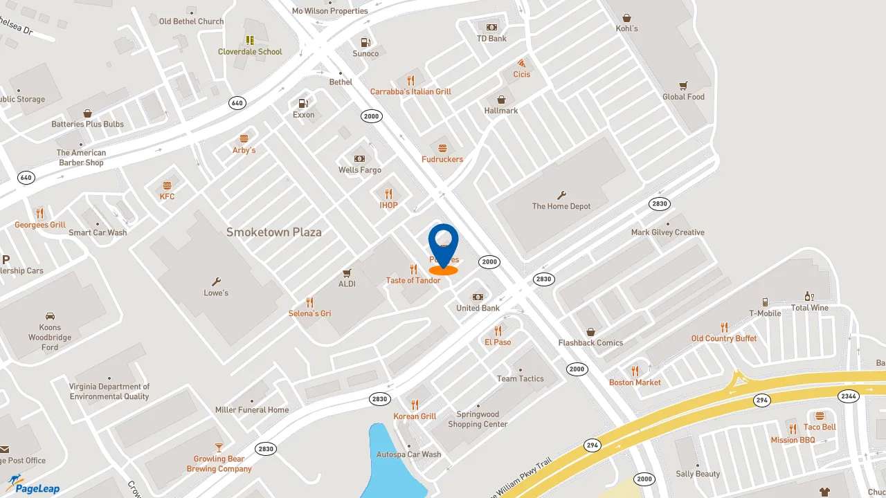 https://pageleap.com map showing location of Popeyes Louisiana Kitchen in Woodbridge.