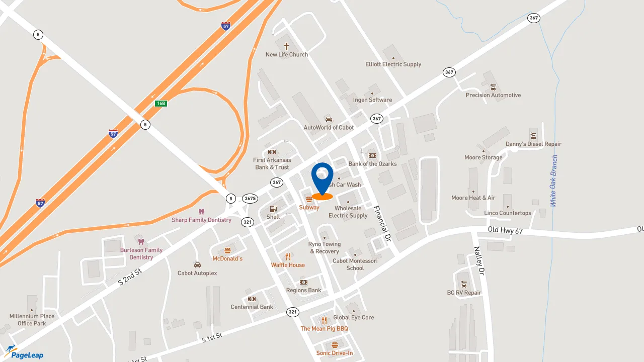 https://pageleap.com map showing location of Popeyes Louisiana Kitchen in Cabot.