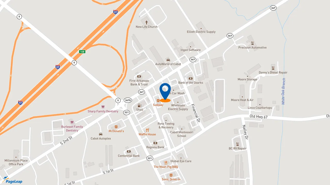 https://pageleap.com map showing location of Popeyes Louisiana Kitchen in Cabot.