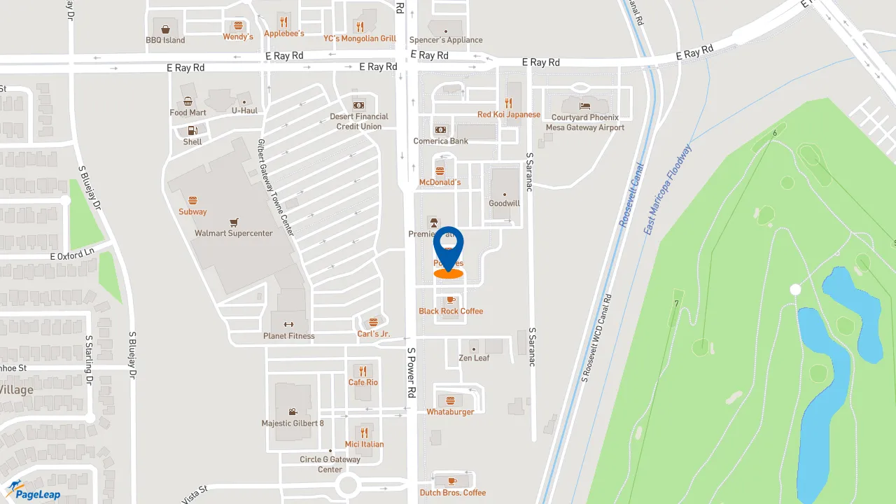 https://pageleap.com map showing location of Popeyes Louisiana Kitchen in Mesa.