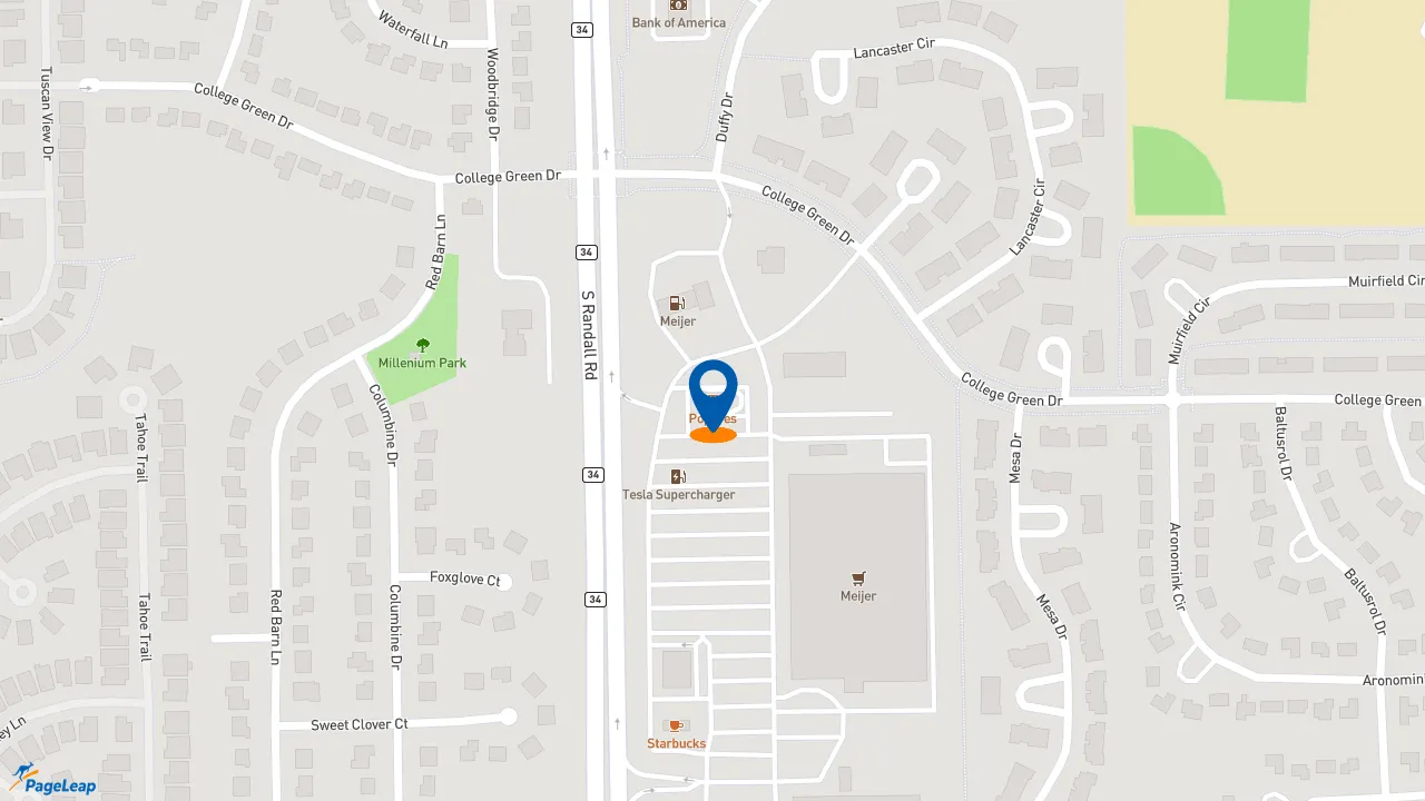 https://pageleap.com map showing location of Popeyes Louisiana Kitchen in Elgin.