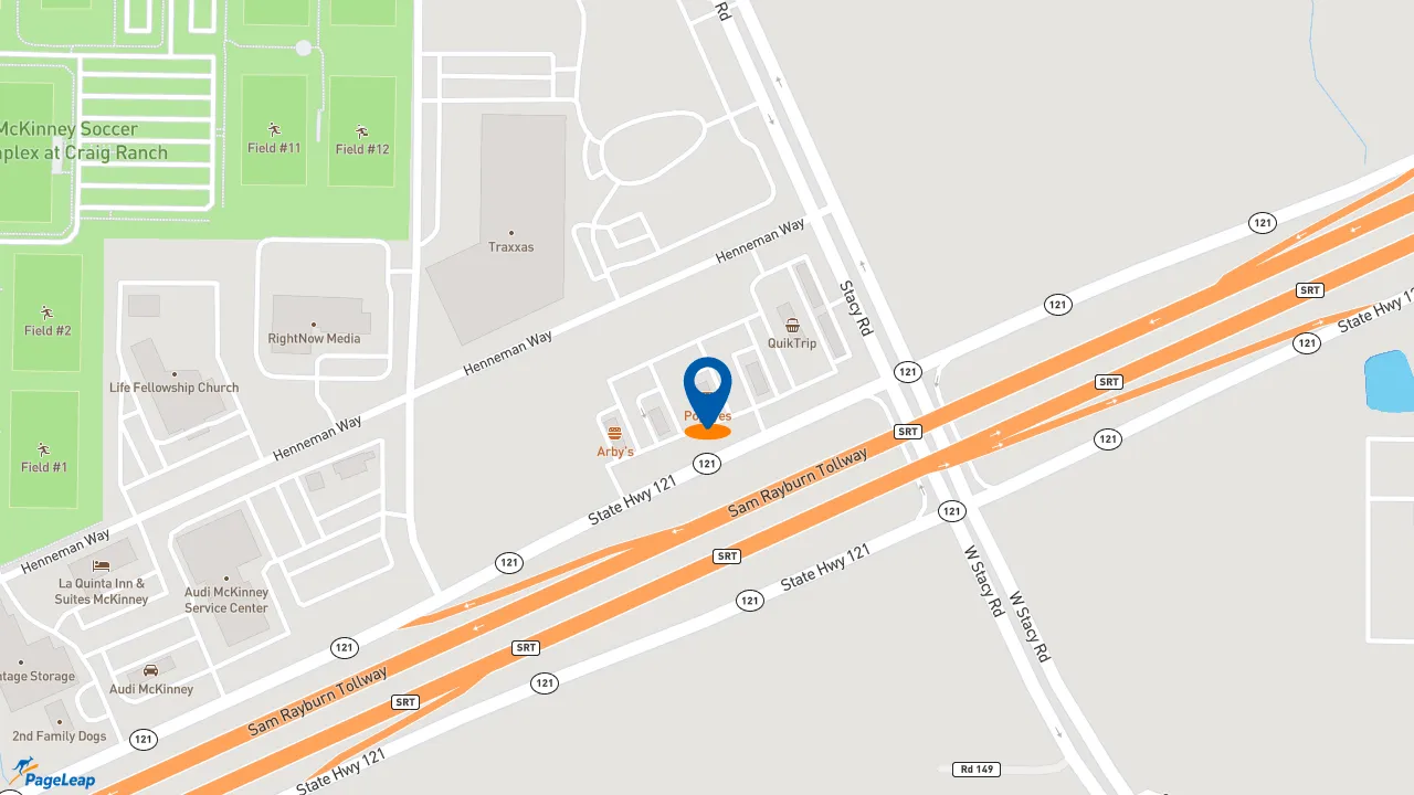 https://pageleap.com map showing location of Popeyes Louisiana Kitchen in Mckinney.
