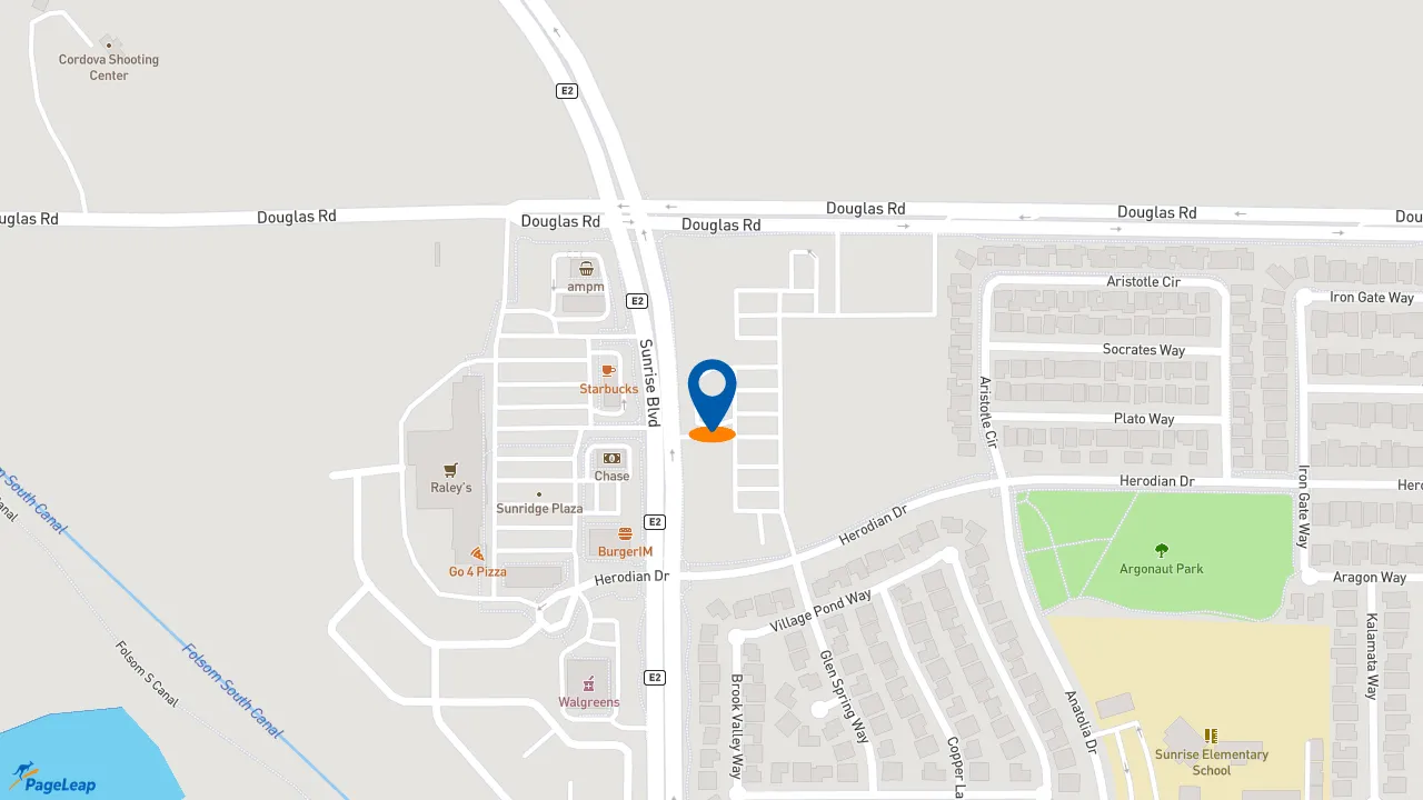 https://pageleap.com map showing location of Popeyes Louisiana Kitchen in Rancho Cordova.