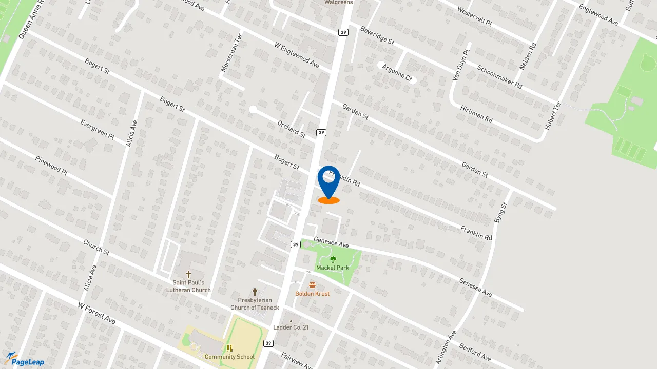 https://pageleap.com map showing location of Popeyes Louisiana Kitchen in Teaneck.