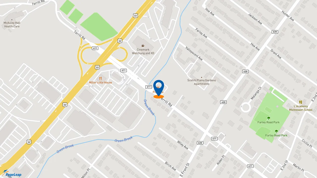 https://pageleap.com map showing location of Popeyes Louisiana Kitchen in Plainfield.