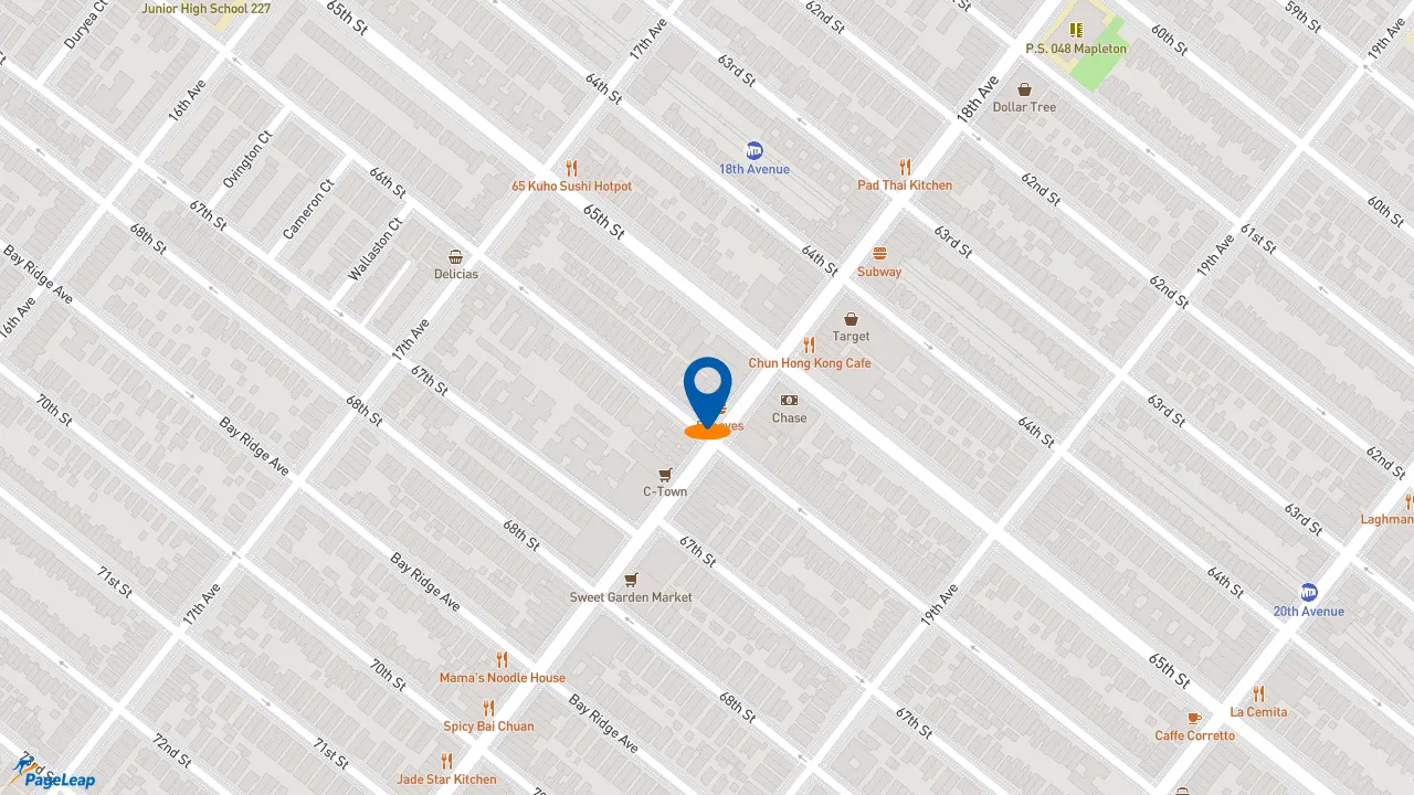 https://pageleap.com map showing location of Popeyes Louisiana Kitchen in Brooklyn.