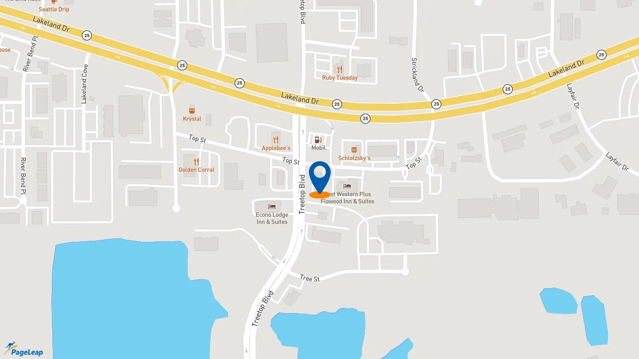 https://pageleap.com map showing location of Popeyes Louisiana Kitchen in Flowood.