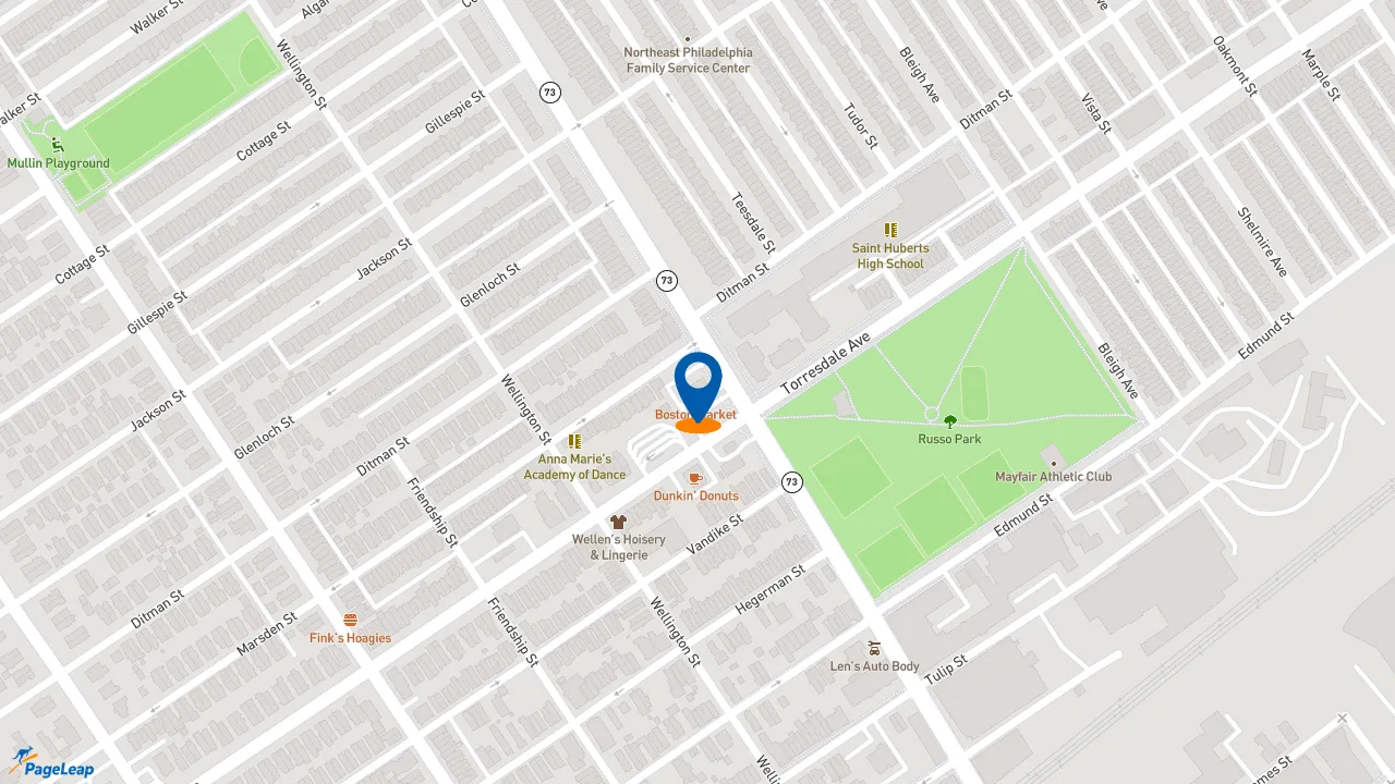 https://pageleap.com map showing location of Popeyes Louisiana Kitchen in Philadelphia.