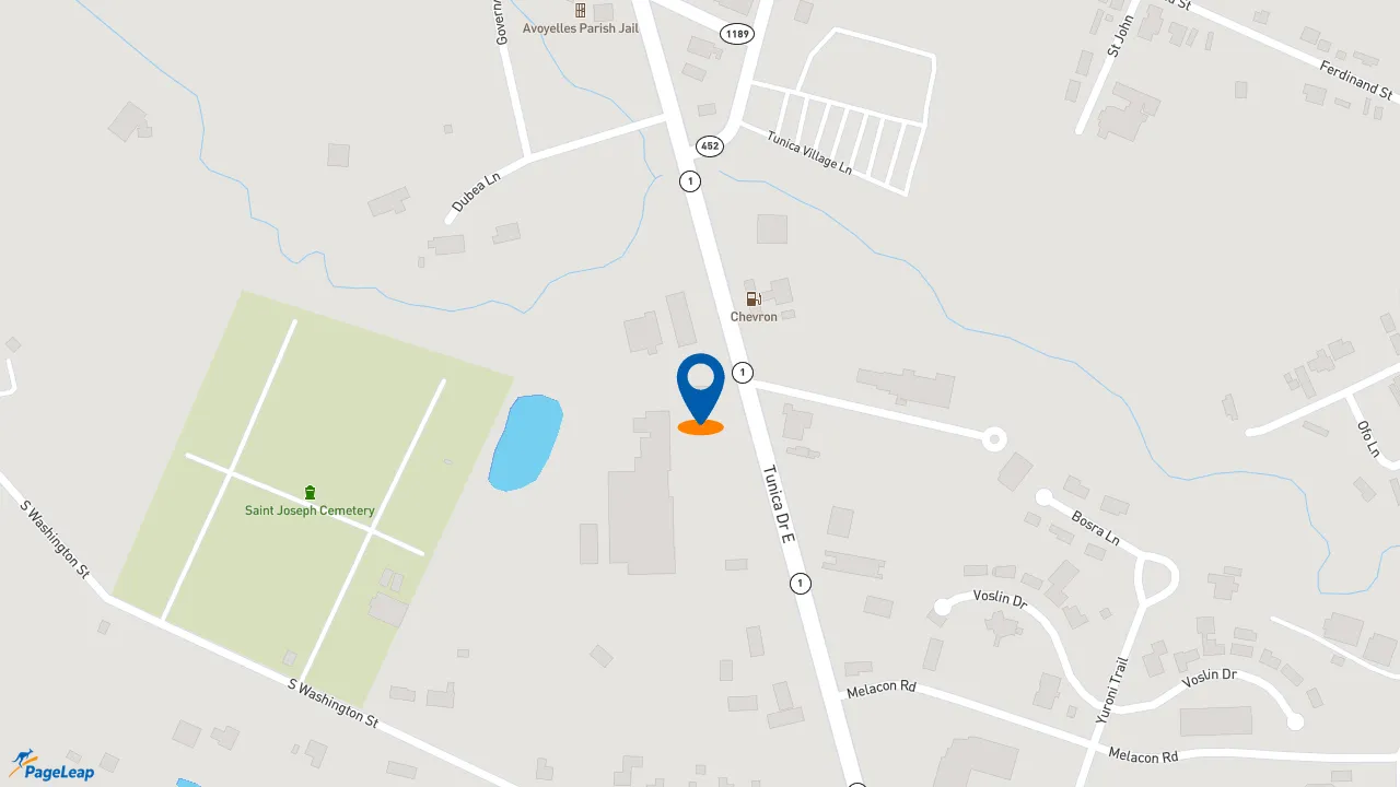 https://pageleap.com map showing location of Popeyes Louisiana Kitchen in Marksville.