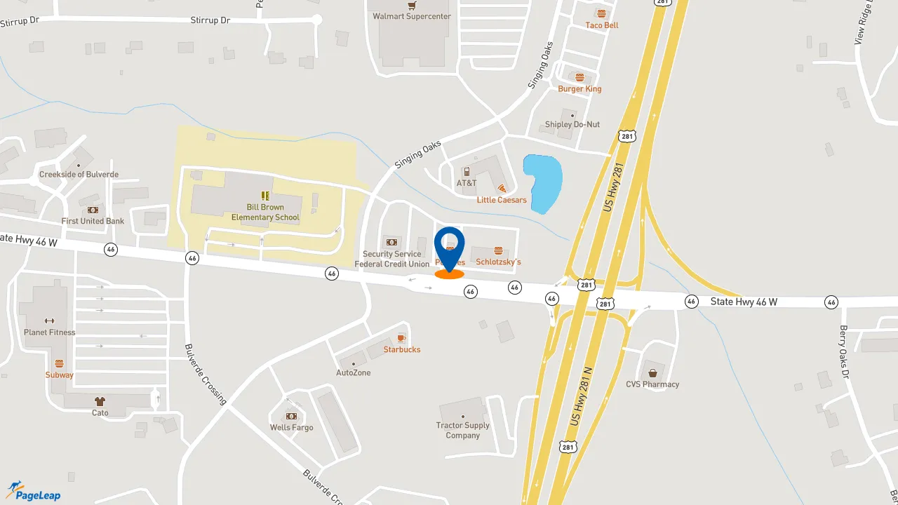 https://pageleap.com map showing location of Popeyes Louisiana Kitchen in Spring Branch.