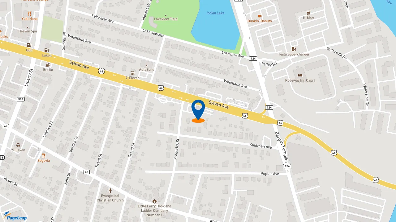 https://pageleap.com map showing location of Popeyes Louisiana Kitchen in Little Ferry.