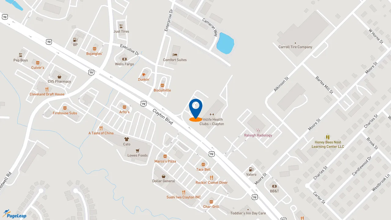 https://pageleap.com map showing location of Popeyes Louisiana Kitchen in Clayton.