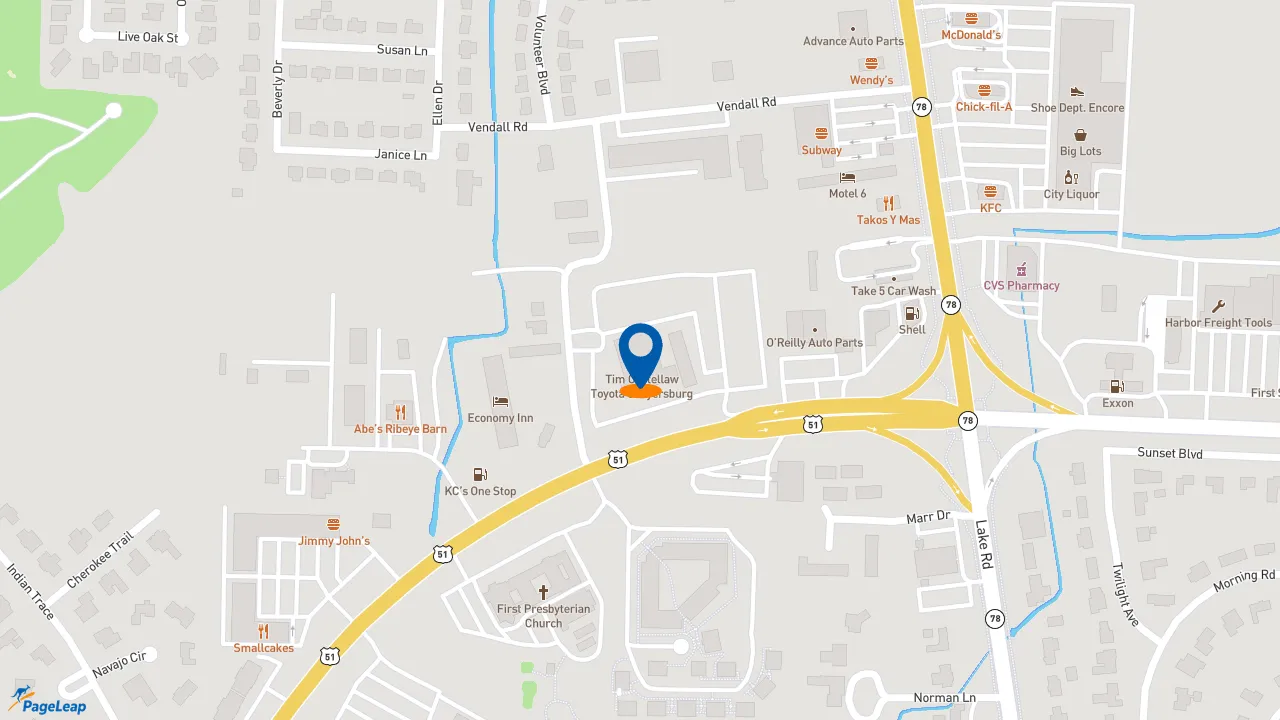 https://pageleap.com map showing location of Popeyes Louisiana Kitchen in Dyersburg.