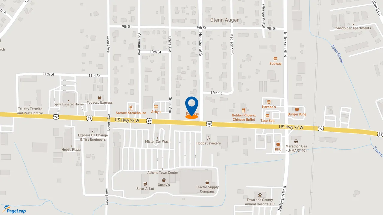 https://pageleap.com map showing location of Popeyes Louisiana Kitchen in Athens.