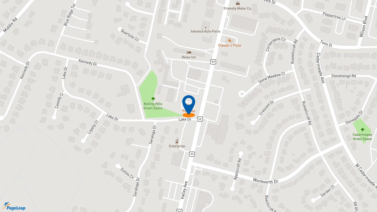 https://pageleap.com map showing location of Popeyes Louisiana Kitchen in Winchester.