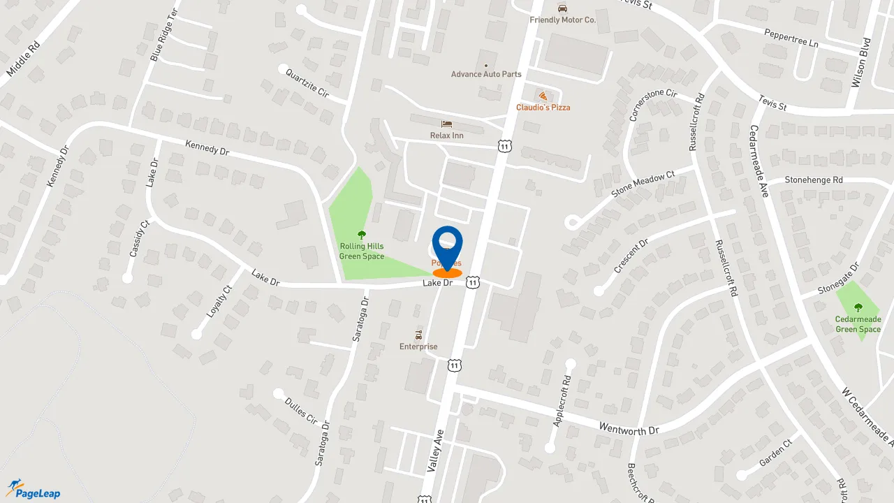 https://pageleap.com map showing location of Popeyes Louisiana Kitchen in Winchester.