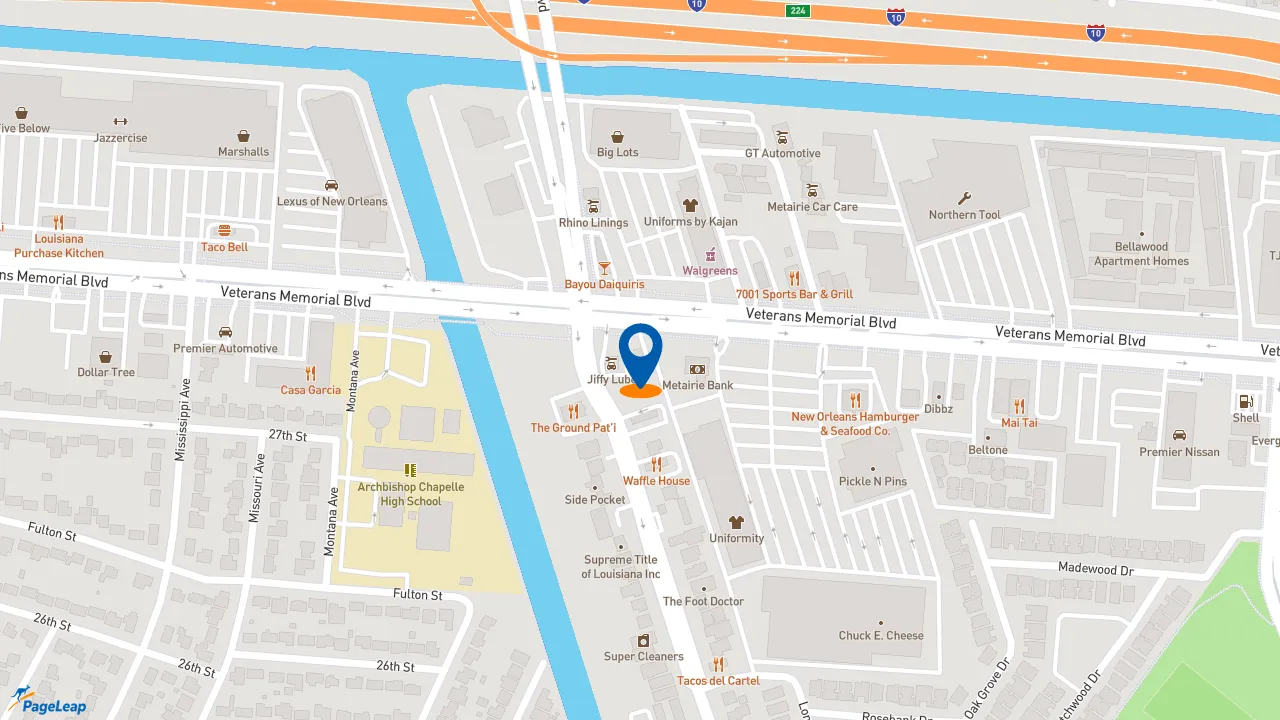 https://pageleap.com map showing location of Popeyes Louisiana Kitchen in Metairie.