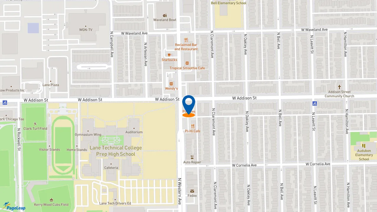 https://pageleap.com map showing location of Popeyes Louisiana Kitchen in Chicago.