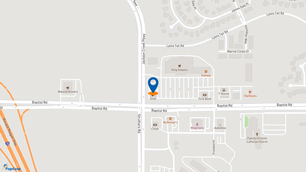 https://pageleap.com map showing location of Popeyes Louisiana Kitchen in Colorado Springs.