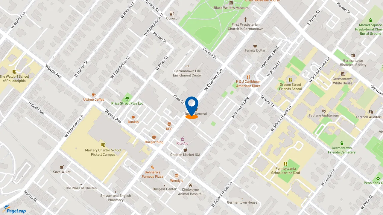 https://pageleap.com map showing location of Popeyes Louisiana Kitchen in Philadelphia.