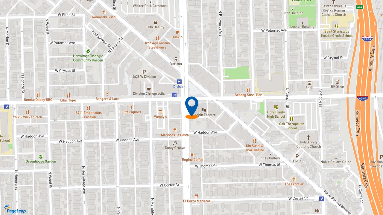 https://pageleap.com map showing location of Popeyes Louisiana Kitchen in Chicago.