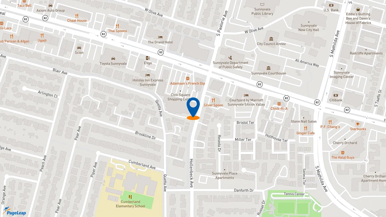 https://pageleap.com map showing location of Popeyes Louisiana Kitchen in Sunnyvale.