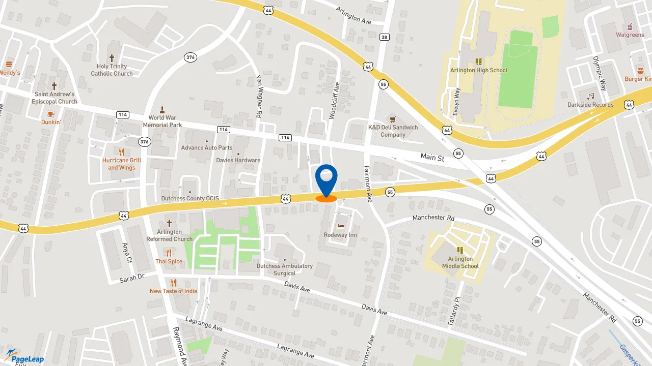 https://pageleap.com map showing location of Popeyes Louisiana Kitchen in Poughkeepsie.