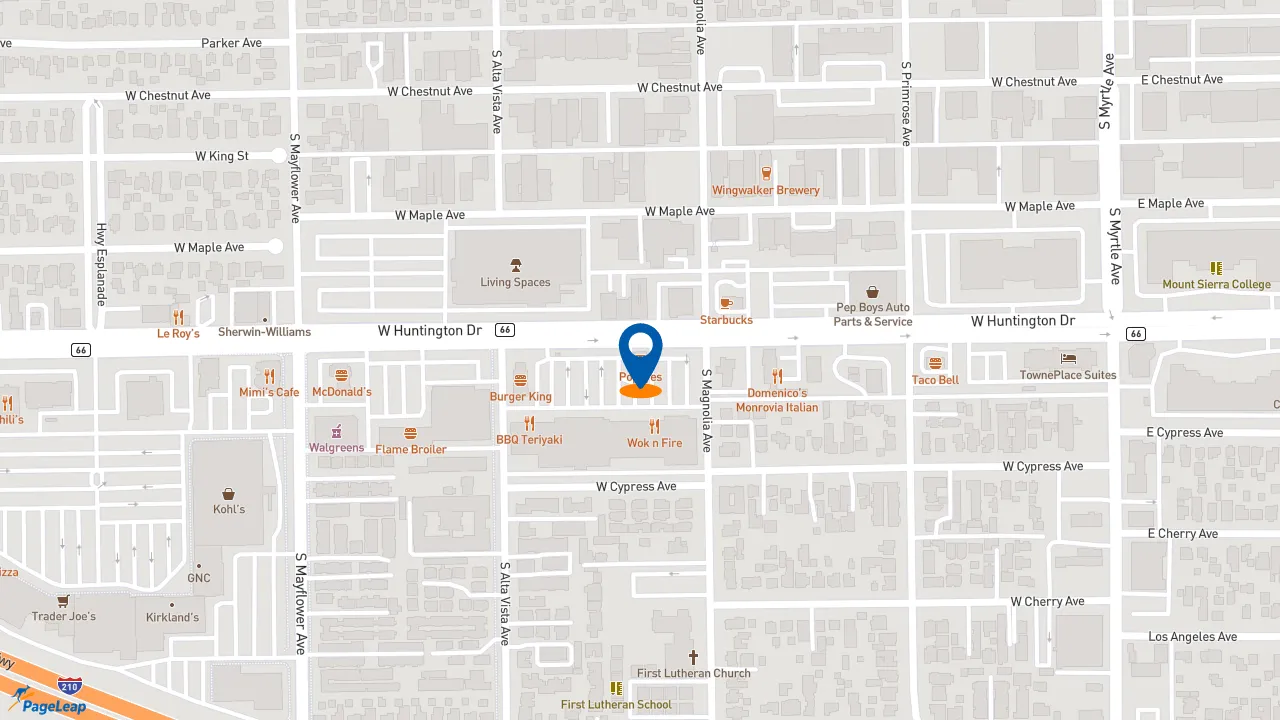 https://pageleap.com map showing location of Popeyes Louisiana Kitchen in Monrovia.